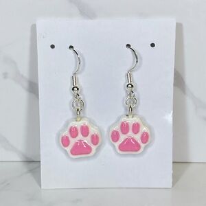 Animal Paw Print - Handmade Earrings - White